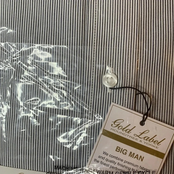 Roundtree Yorke Non-Iron Shirt Navy Stripe Size 19 NWT - Picture 7 of 7